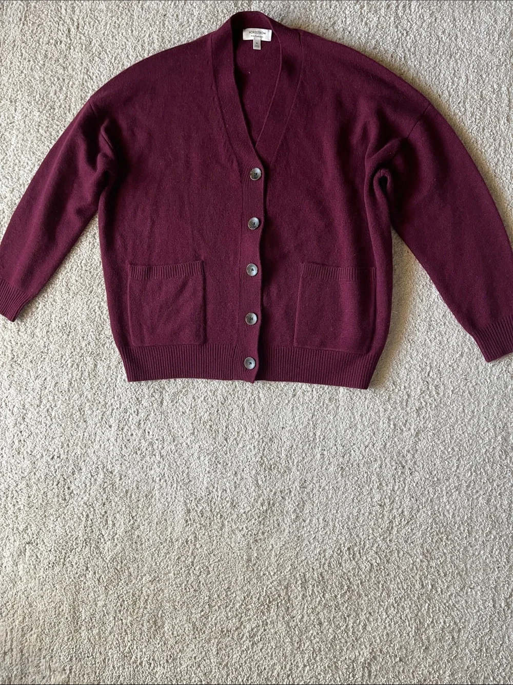 Nordstrom Wool & Cashmere Boyfriend V Neck Cardigan in Burgundy